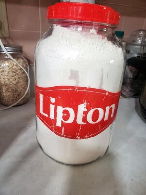 Flour in sun tea jar, October, 2024, #1.jpg